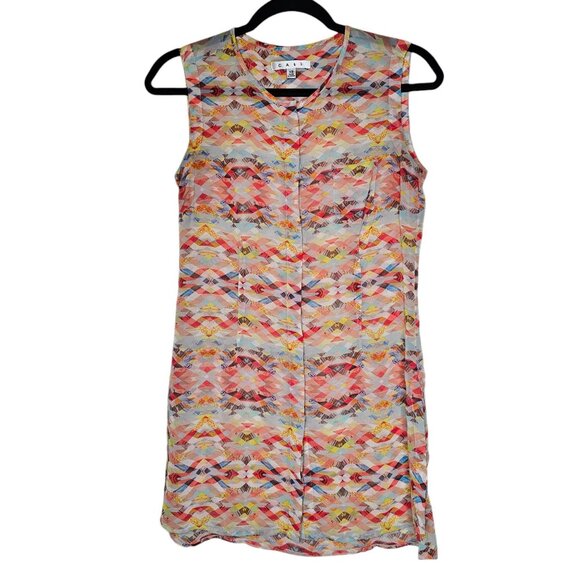 Cabi XS Multi Color Geometric Print Tunic Tank Top Wide Strap Sheer Abstract - Picture 1 of 6